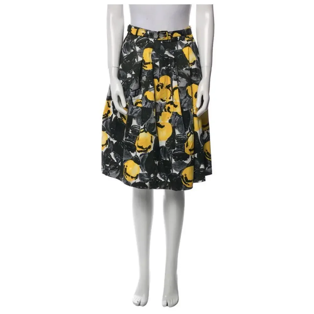 Samantha Sung Belted Lemon Print Knee Length Skirt Size 2